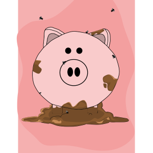 pig in mud with background illustration by anique myles
